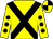 Yellow, black cross belts, yellow sleeves, black spots, quartered cap (Mrs Caroline Wedmore)