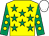 Yellow, emerald green stars, emerald green sleeves, yellow spots, white cap (The Surf And Turf Partnership)