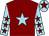 Maroon, light blue star, light blue sleeves, maroon stars, light blue cap, maroon star (Hugo Kane)