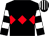 Black, red triple diamond, black and white hooped sleeves, striped cap (Mr Carl Price)
