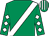 Emerald green,white sash & diamonds on slvs,emerald green & white striped cap (Mrs P Doyle)