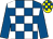 Royal blue & white check, royal blue sleeves, yellow & royal blue check cap (Noel Hanley)