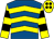 Royal blue & yellow chevrons, yellow & black hooped sleeves, yellow cap, black spots (South East Racing Club)