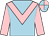Light blue, pink chevron and sleeves, quartered cap (P M Roux)