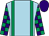 Light blue, emerald green braces, purple and emerald green check sleeves, purple cap (Miss Camilla Swift)