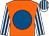 Orange, royal blue disc, white and royal blue striped sleeves and cap (South Yorkshire Racing)