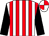 White and red stripes, black sleeves, white and red quartered cap (Mr Chris Butler)