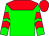 Green, red yoke, red chevrons on sleeves, red cap (Bb Horses And McA Racing Stable Llc)