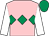 Pink, emerald green triple diamond, white sleeves, emerald green cap (Mr P Winks)