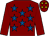 Maroon, royal blue stars, maroon sleeves, maroon cap, yellow stars (M Abernethy)