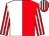 Red & white halved, striped sleeves & cap (J F Kenny)