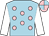 Light blue, pink spots, white sleeves, light blue & pink quartered cap (Patrick W Scott)