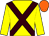 YELLOW, BROWN cross belts, ORANGE cap (Mrs C M Clarke, Foulrice Park Racing L)