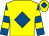 Yellow, royal blue diamond, royal blue & yellow hooped sleeves, yellow cap, royal blue diamond (L Armstrong & Partner)