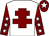 White, maroon cross of lorraine, maroon sleeves, white stars, maroon cap, white star (Mrs B Chantler)