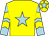 Yellow, light blue star, light blue and yellow chevrons on sleeves, yellow cap, light blue star (Mrs Nicola Morris)