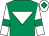 Emerald green, white inverted triangle, white sleeves, emerald green armlets and diamond on white cap (Mr J Stewart And Mrs B Milton)