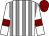 White and grey stripes, white sleeves, maroon armlets, maroon cap (Kieron Badger, Caroline Instone, S Moo)