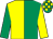 Emerald green & yellow halved, sleeves reversed, check cap (E Crawford)