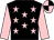 Black, pink stars and sleeves, pink and black quartered cap (A Pearson E Hawkings M Jenner P Scope)