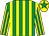 Emerald green & yellow stripes, yellow & emerald green striped sleeves, yellow cap, emerald green star (Declan Donohoe)
