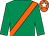 Emerald green, orange sash, orange cap, white star (Helen O'Connor)