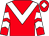 Red, white chevron, chevrons on sleeves, red cap, white diamond (Pipe's Prospectors)
