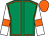 Emerald green, orange seams, white sleeves, orange armlets, orange cap (Mr C Harding)