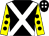Black, white cross belts, yellow sleeves, black spots and spots on cap (R J & Mrs J A Peake)