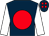 Dark blue, red disc, white sleeves, dark blue cap, red spots (Michael O'Reilly)