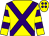Yellow, purple cross belts, hooped sleeves and spots on cap (The Friday Lions 2)