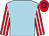 Light blue, red and white striped sleeves, red cap, white seams, blue hoop (Mr Ian Williams)