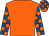 Orange, orange and royal blue check sleeves and cap (Buckingham Flooring)