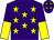 Purple, yellow stars, halved sleeves and stars on cap (Mrs Elisabeth Cash)