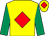 Yellow, red diamond, emerald green sleeves, yellow cap, red diamond (Broderick, Reddin, Brown & Whittle)