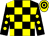 Black and yellow check, black sleeves, yellow spots, yellow and black hooped cap (Mr Lee Davies)