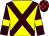 Yellow, brown cross belts, brown sleeves, yellow armlets, black and red check cap (Mrs Frances Draper)