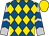 Royal blue and gold diamonds, silver and royal blue chevrons on sleeves, gold cap, royal blue chevron hoop (Mr Ivis Sze)