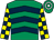 Emerald green & dark blue chevrons, dark blue & yellow check sleeves, emerald green & white hooped cap (Glorious Galway Syndicate)