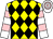 Yellow and black diamonds, white and pink hooped sleeves and cap (Charlie Baxter Bloodstock)