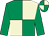Emerald green and beige (quartered), emerald green sleeves (Mrs Jackie Stephen)
