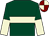 Dark green, beige hoop, beige & dark green halved sleeves, beige & maroon quartered cap (L Kinsella)