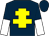 Dark blue, yellow cross of lorraine, dark blue and white halved sleeves (Miss Sally Randell)