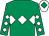 Emerald green, white triple diamond, white diamonds on sleeves, white cap, emerald green diamond (Camino Point)