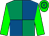 Royal blue & emerald green quartered, green sleeves, hooped cap (J J Power)