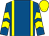 Royal blue, yellow braces, yellow chevrons on sleeves, yellow cap (Henry Cleary)