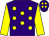 Purple, yellow spots, yellow sleeves, purple cap, yellow spots (Mr P G Dixon)