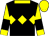Black, yellow band of diamonds, yellow and black halved sleeves, yellow collar, cuffs and cap (Mr L F Robinson)