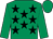Emerald green, black stars, emerald green sleeves and cap (Miss Dillie Keane)