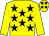 Yellow body, black stars, yellow arms, yellow cap, black stars (P Jeanneret)